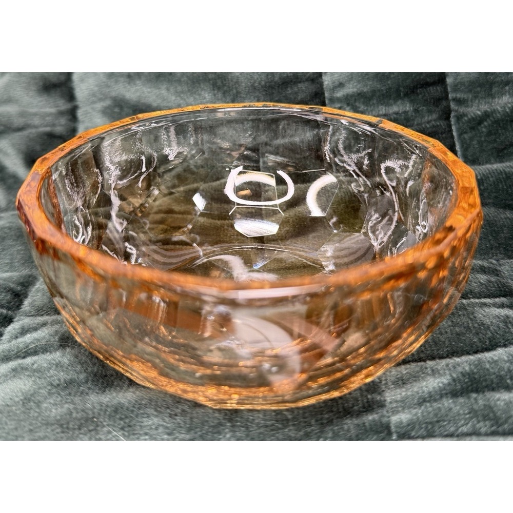 Oleg Cassini AMBER Crystal Bowl JACKIE PATTERN Diamond Cut